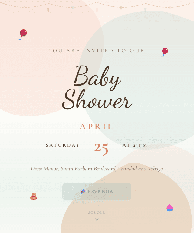 A SimplyRSVP event website on a phone, showing the invitation hero with script typography