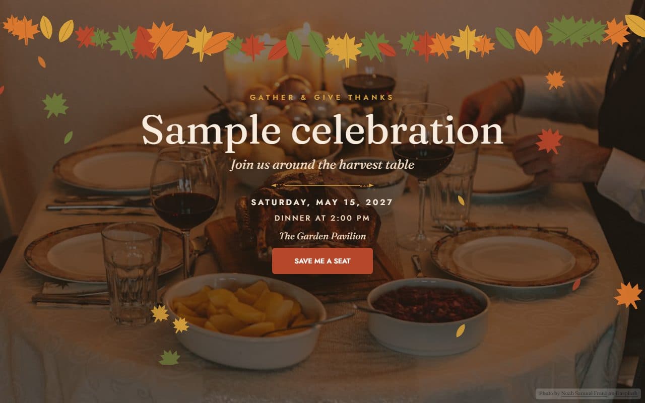 The Harvest table template